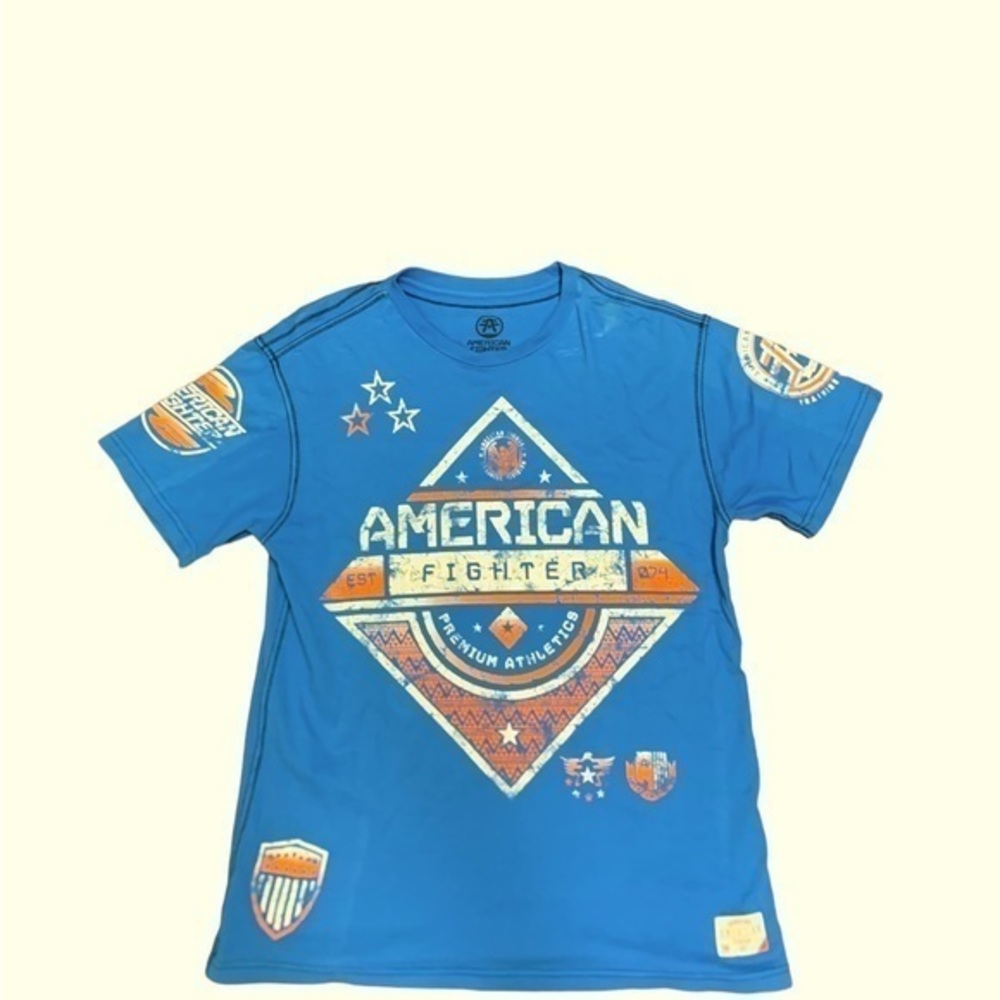 AMERICAN FIGHTER BLUE/ ORANGE/WHITE SHIRT GREAT CONDITION! SIZE XL